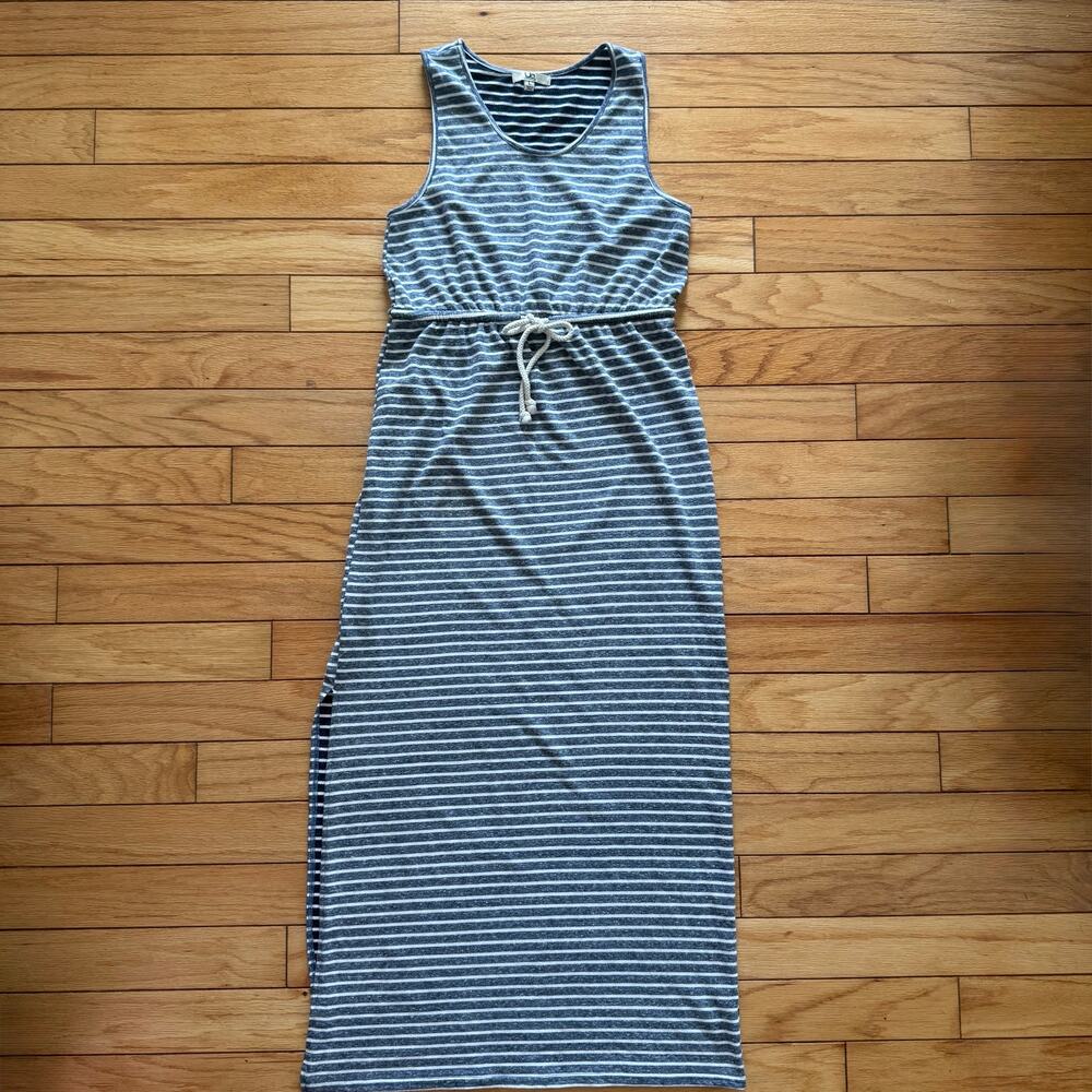 Nautical Ya Los Angeles Striped Maxi Dress Large Blue White Drawstring Waist